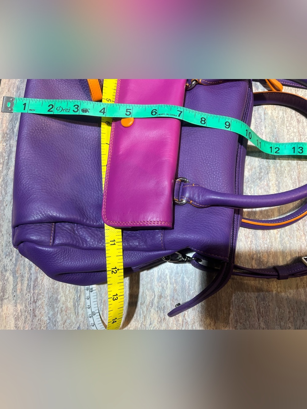 Mywalit Leather Satchel Crossbody NEW Purple w/pink & orange MINT - Picture 13 of 14